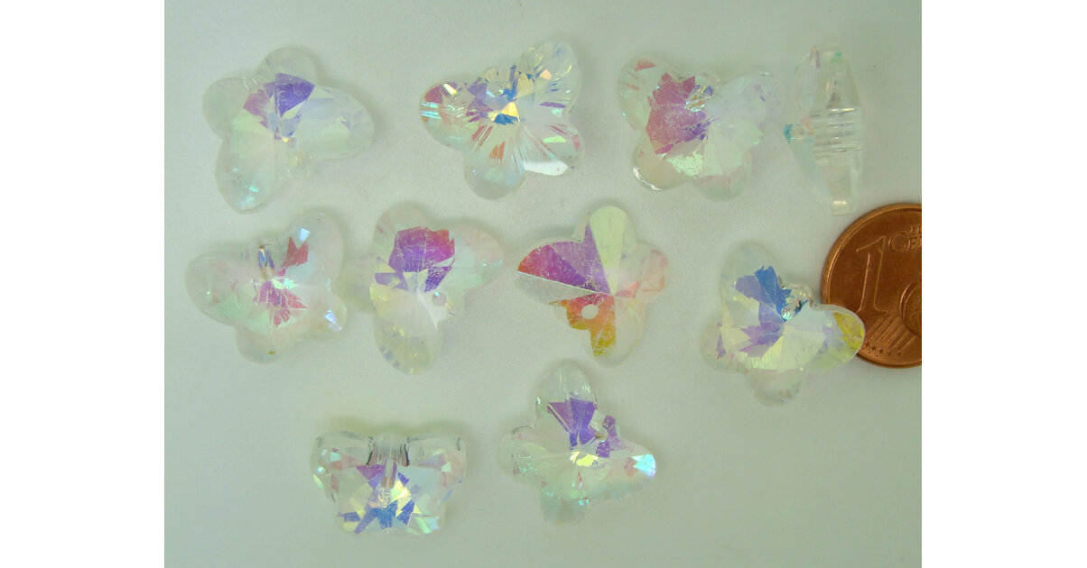 2 Breloques Papillon En Verre Transparent Avec Fermoir Métal Argenté - Charm Pour Bracelet DIY, Neuf